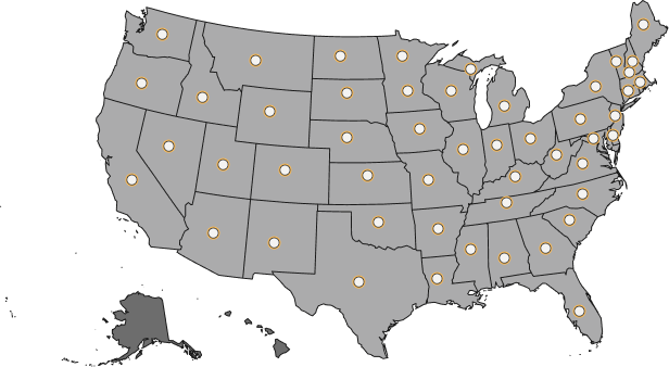 Map of the United States illustrating nationwide frozen distribution